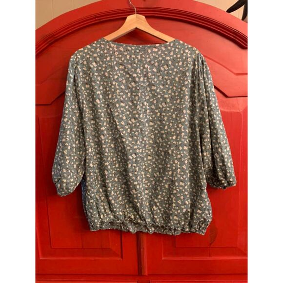 Cure 3XL Moss Green Floral Lace Accents Boho Cottage Core Blouse Top Shirt EUC - Picture 3 of 3